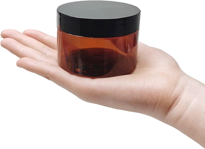 BallHull 4 oz Amber Plastic Cosmetic Jars Leak Proof Container with Black Lid for Cream, Lotion, Powder, ointment, Beauty Products etc, 12 Pcs. - Image 3